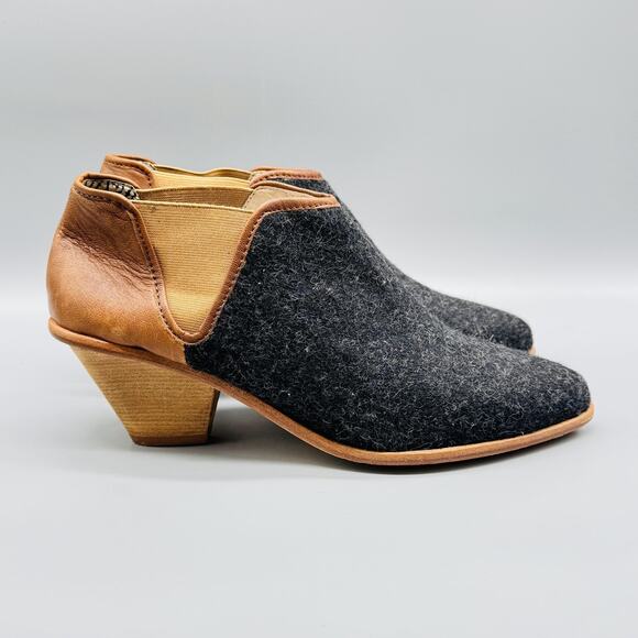 Matt Bernson Shoes Women 11 Gray Brown Wool Leather Booties Marlow Ankle Heels - Picture 1 of 12